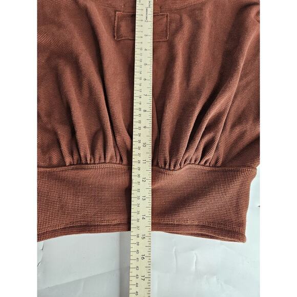Free People All Nighter Tee Size Small Brown Cropped Waffle Knit Top Hip Boho - Picture 5 of 6